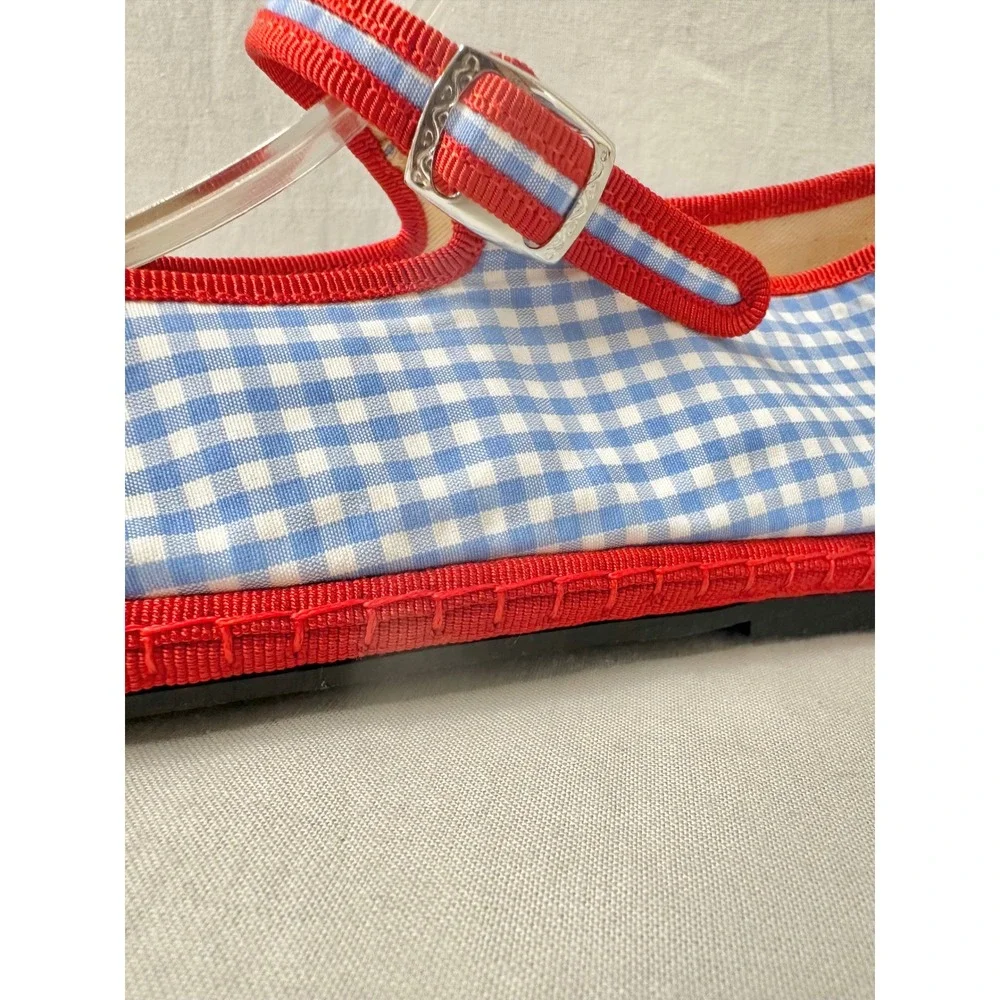 Via I Lilly Sisto Florence Mary Jane Cotton Gingham Blue Red Flats Euro 40 Italy